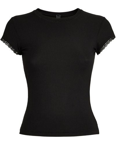 Skims Soft Lounge Lace-trim T-shirt - Black