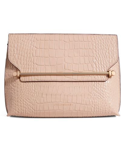 Strathberry Leather Stylist Croc-effect Clutch Bag - Natural