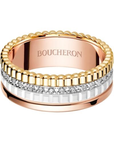 Boucheron Small Mixed Gold And Diamond Quatre White Edition Ring