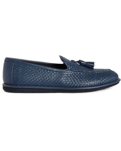 Giorgio Armani Leather Woven Loafers - Blue