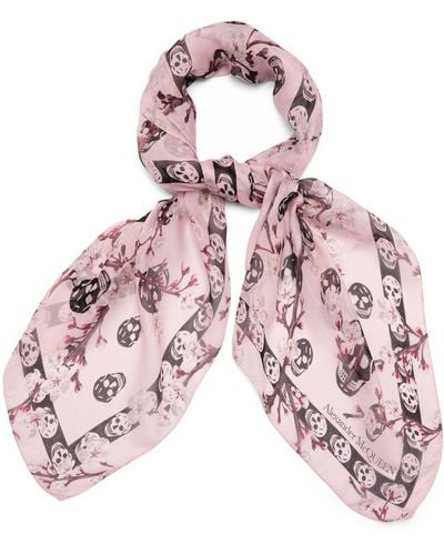 Alexander McQueen Silk Skull Print Scarf - Pink