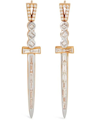 BeeGoddess Rose Gold And Diamond Sword Of Light Earrings - White