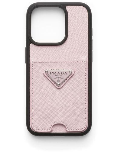 Prada Saffiano Leather Iphone 15 Pro Case - Pink