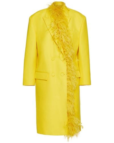 Valentino Garavani Wool Feather-trim Coat - Yellow