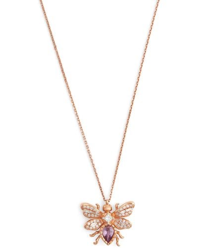 BeeGoddess Rose Gold, Diamond And Sapphire Honey Bee Necklace - Metallic