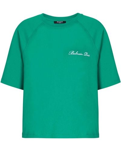 Balmain Cropped Logo T-shirt - Green