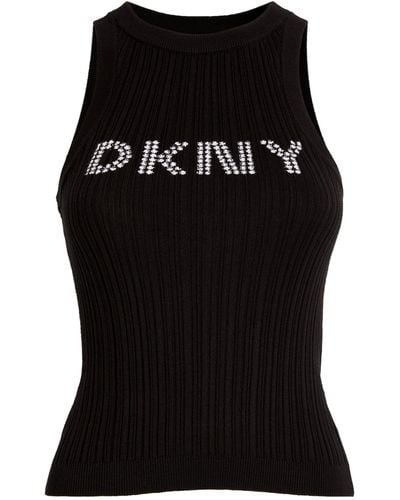 DKNY Ribbed Logo Tank Top - Black