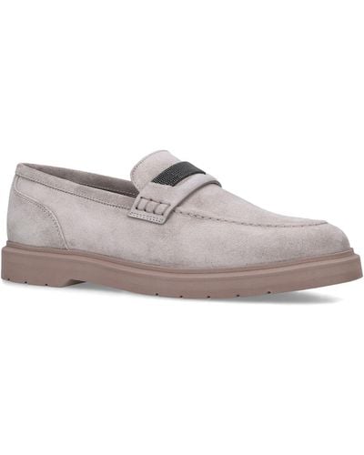 Brunello Cucinelli Leather Monoli Loafers - Gray