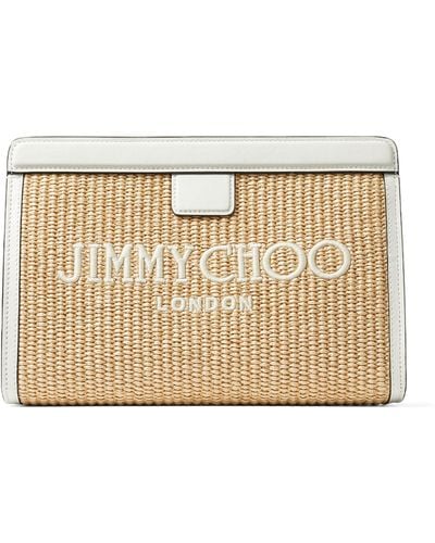 Jimmy Choo Raffia Leather-trim Avenue Pouch - Natural