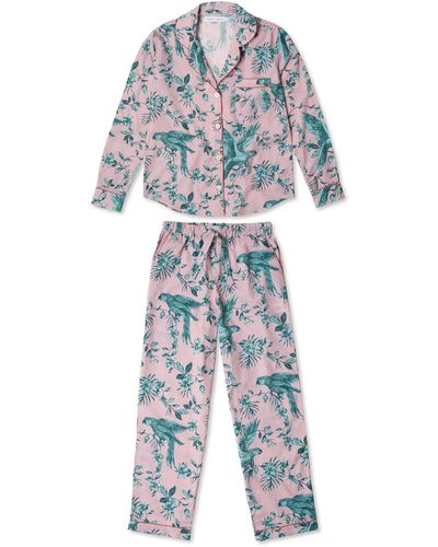 Desmond & Dempsey Bromley Parrot Long-sleeved Pyjama Set - Blue