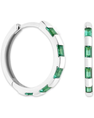 Astrid & Miyu White Gold And Emerald Baguette Hoop Earrings - Green