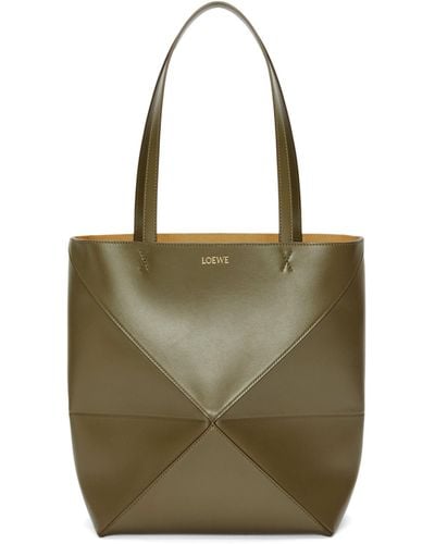 Loewe Medium Leather Puzzle Fold Tote Bag - Green