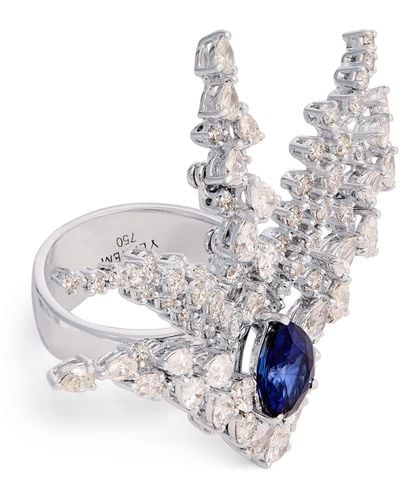 YEPREM White Gold, Diamond And Sapphire Reign Supreme Stackable Ring