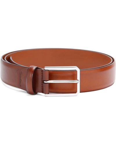 Santoni Leather Square Belt - Brown