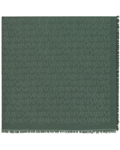 Saint Laurent Silk-wool Logo-jacquard Scarf - Green
