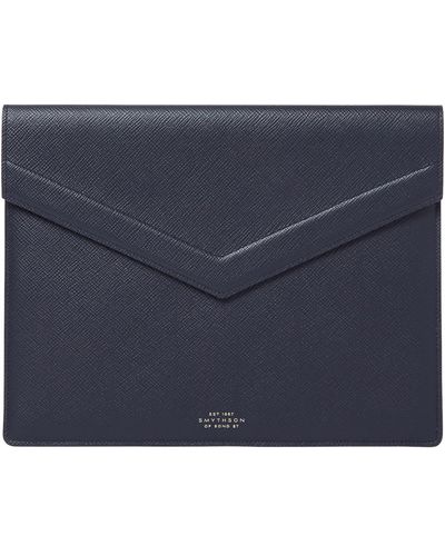 Smythson Panama Leather Small Envelope Folio Pouch - Blue
