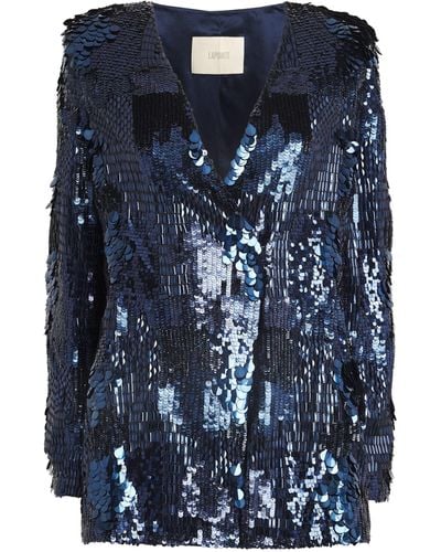 LAPOINTE Ostrich Feather And Sequin Blazer - Blue