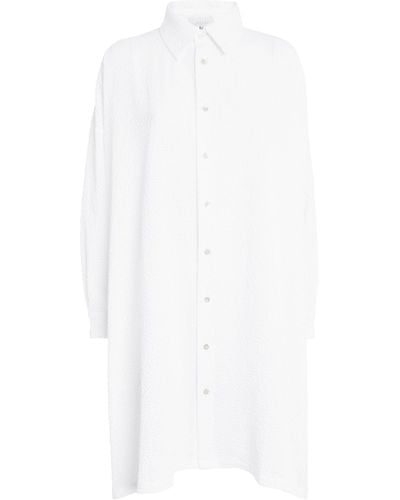 Eskandar Cotton Seersucker Shirt Dress - White