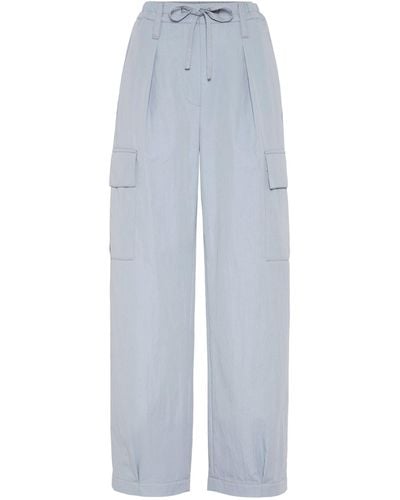 Brunello Cucinelli Techno Cotton Wrinkled Cargo Trousers - Blue