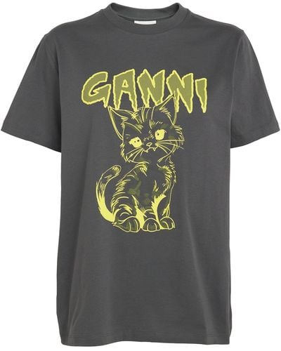 Ganni Cat Print T-shirt - Gray
