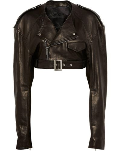 Rick Owens Leather Cropped Giacca Jacket - Black