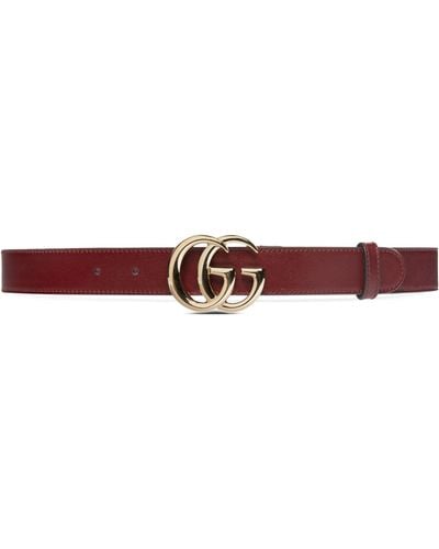 Gucci Leather Gg Marmont Thin Belt - Red