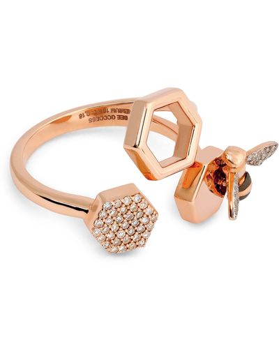 BeeGoddess Rose Gold And Diamond Honeycomb Ring (size 54) - Pink
