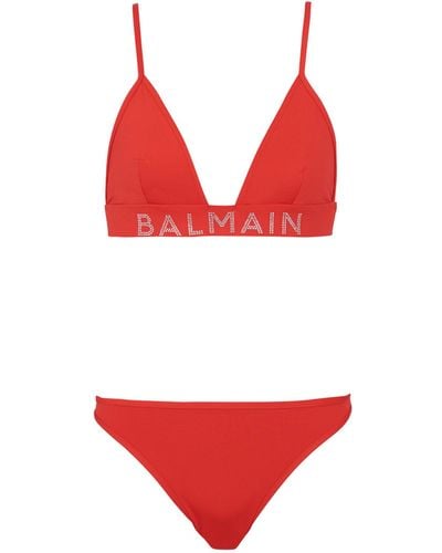 Balmain Logo-embellished Bikini - Red