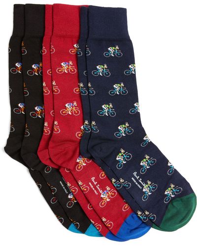 Paul Smith Cotton-blend Printed Socks (pack Of 3) - Blue