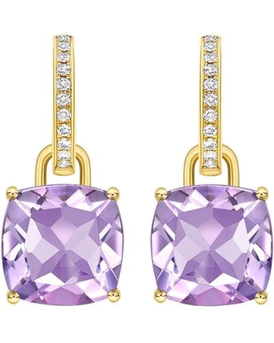 Kiki McDonough Yellow Gold, Diamond And Amethyst Kiki Classics Detachable Hoop Earrings - Purple