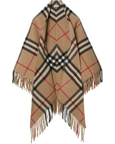 Burberry Wool Check Cape - Natural