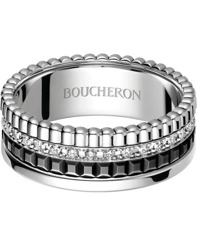 Boucheron Small White Gold And Diamond Quatre Black Ring - Metallic