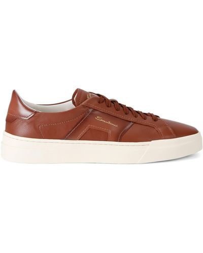 Santoni Leather Double Buckle Sneakers - Brown
