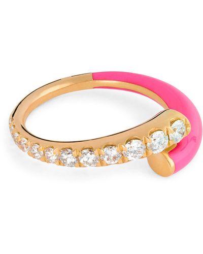 Melissa Kaye Rose Gold, Diamond And Enamel Lola Ring - Pink