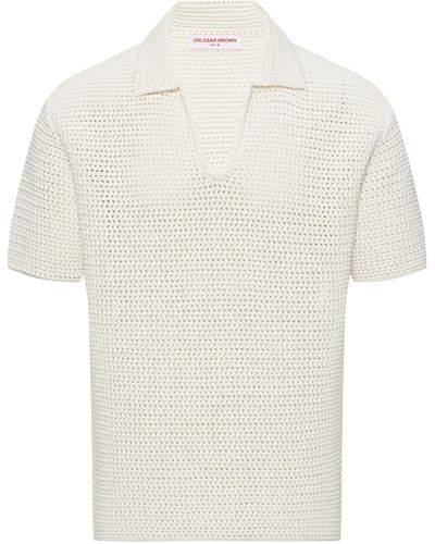 Orlebar Brown Cotton Crochet Batton Polo Shirt - White