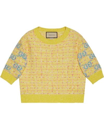 Gucci Cropped Check Gg Sweater - Yellow