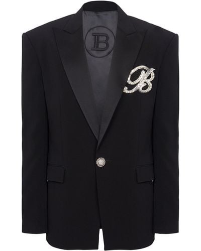 Balmain Embroidered-monogram Dinner Jacket - Black