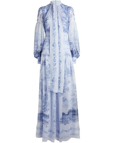 Erdem Silk Chatsworth Etching Print Gown - Blue