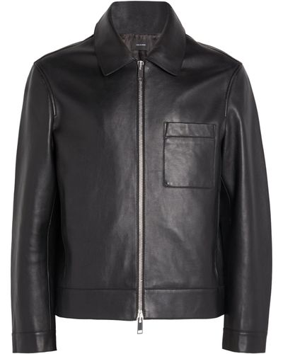 Yves Salomon Leather Bomber Jacket - Black