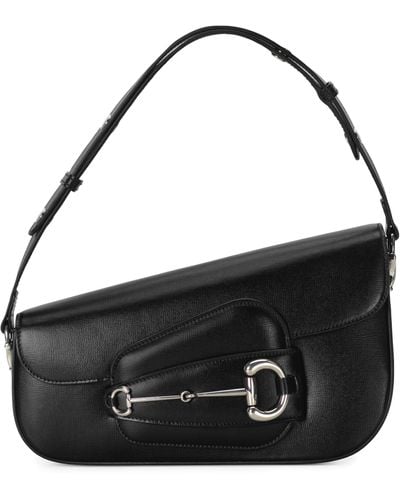 Gucci Small Leather Asymmetric Horsebit 1955 Shoulder Bag - Black