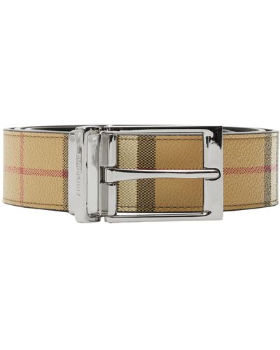 Burberry Leather House Check Reversible Belt - Natural