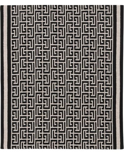 Balmain Wool Monogram Scarf - Black