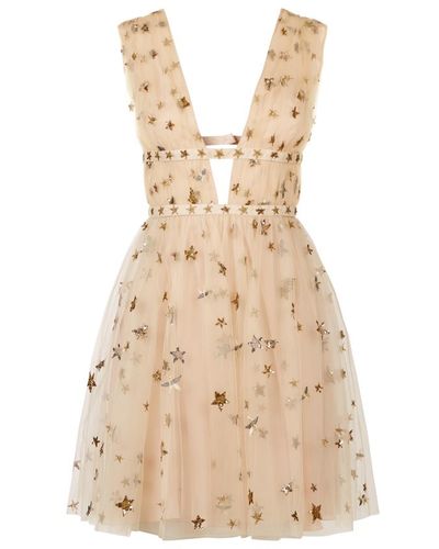Valentino Star-embroidered Tulle Mini Dress - Natural