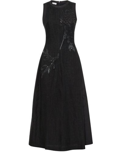 Brunello Cucinelli Embellished Floral Midi Dress - Black