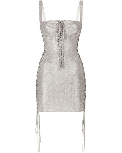 Dolce & Gabbana Kim Dolce&gabbana Embellished Lace-up Mini Dress - Gray