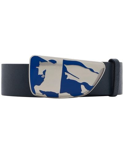 Burberry Leather Ekd Shield Belt - Blue