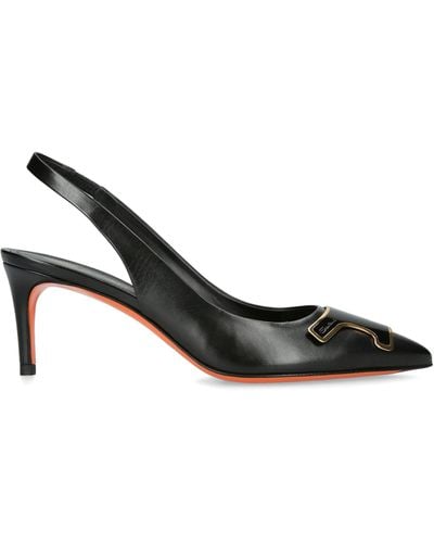 Santoni Leather Sibille Slingback Court Shoes 65 - Black