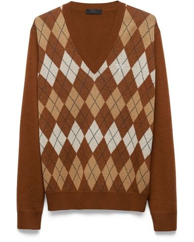 Prada Wool Argyle Sweater - Brown