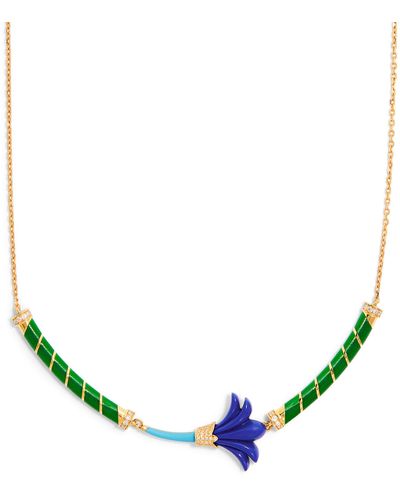 L'Atelier Nawbar Yellow Gold, Diamond, Lapis And Turquoise Psychedeliah Necklace - Green