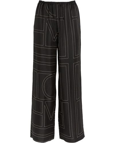 Totême Silk Monogram Pants - Black
